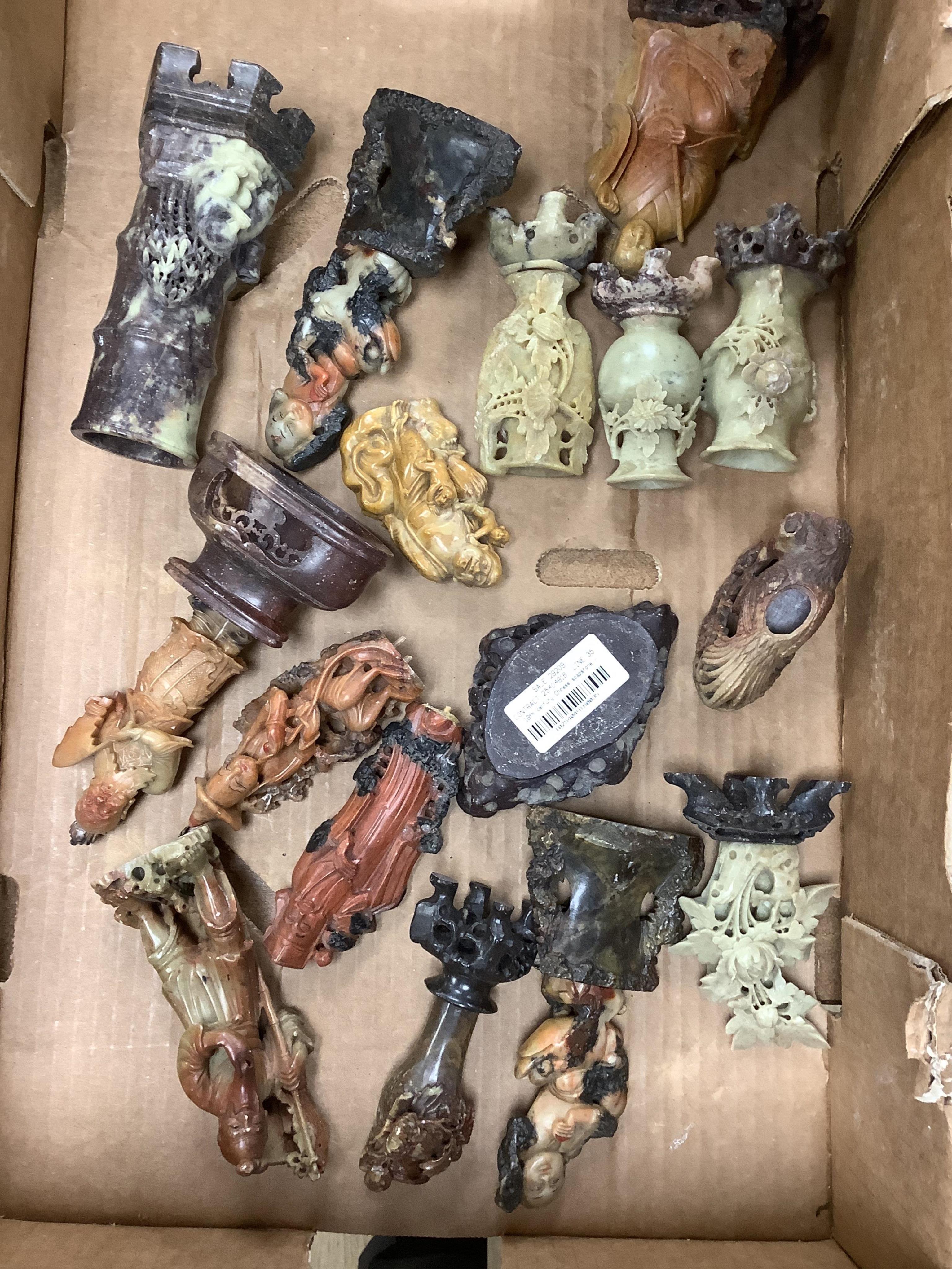 A quantity of Chinese soapstone carvings